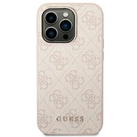 Guess 4G Metal Gold Logo dėklas telefonui iPhone 14 Pro - rožinis