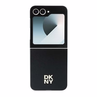 DKNY Dėklas telefonui Samsung Galaxy Z Flip6 odinis metalinis su Stack Logo - juodas