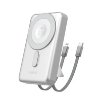 Dudao K29 10000mAh PD 20W Magnetinė išorinė baterija su metaliniu dėklu, stovu ir įmontuotais USB-C/Lightning kabeliais - sidabrinė