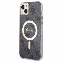 Rinkinys Guess GUBPP14MH4EACSK dėklas + įkroviklis iPhone 14 Plus 6.7" juodas/juodas kietas dėklas 4G Print Magnetinis