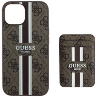 Guess 4G Stripes dėklas su Magnetinė pinigine iPhone 15 - rudas