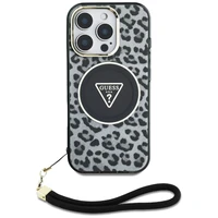 Guess HC IML leopardas trikampio virvelės dirželis MagSafe dėklas iPhone 16 Pro - juodas