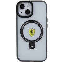 Ferrari FEHMP15SUSCAK iPhone 15 6.1" juodas/juodas kietas dėklas su žiediniu stovu 2023 kolekcija Magnetinis