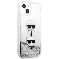 Karl Lagerfeld Skystas Glitter Karl&Choupette Galvos dėklas iPhone 13 mini - sidabrinis
