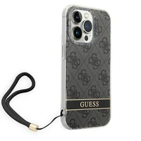 Guess GUOHCP14LH4STK iPhone 14 Pro 6.1 "juodas / juodas kietas dėklas 4G spauda Dirželis