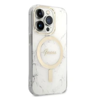 Rinkinys Guess GUBPP14LHMEACSH dėklas + įkroviklis iPhone 14 Pro 6.1" baltas/baltas kietas dėklas Marble Magnetinis