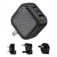 INVZI GanHub 2x USB-C + USB wall įkroviklis, 65W, EU/UK/AU/US (juodas)