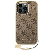 Guess GUHCP14LGF4GBR iPhone 14 Pro 6.1 "rudas / rudas kietas dėklas 4G Pakabukų Kolekcija