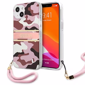 Guess GUHCP13MKCABPI iPhone 13 6.1" rožinis/rožinis kietas dėklas Camo Dirželis Kolekcija