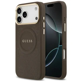Guess Peony Hot Stamp Magnetinis dėklas telefonui iPhone 17 Pro Max - rudas