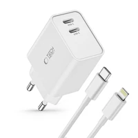 Tech-Protect C35W 2x USB-C PD 35W sieninis įkroviklis su USB-C / Lightning kabeliu - baltas