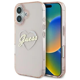 Guess IML Heart iPhone 16 dėklas telefonui - rožinis