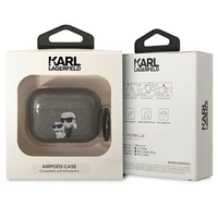 Karl Lagerfeld KLAPHNKCTGK Airpods Pro dėklas juodas/juodas Blizgučiai Karl&Choupette
