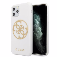 Guess GUHCN65TPUWHGLG iPhone 11 Pro Max baltas kietas dėklas Glitter 4G Circle Logo
