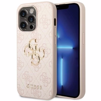 Guess 4G Big Metal Logo dėklas telefonui iPhone 15 Pro – rožinis