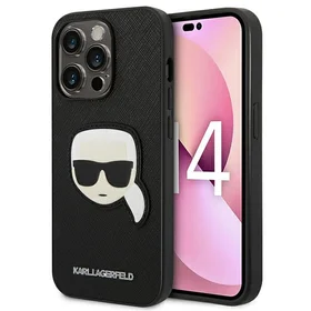 Karl Lagerfeld Saffiano Karl's Head Patch dėklas telefonui iPhone 14 Pro - juodas