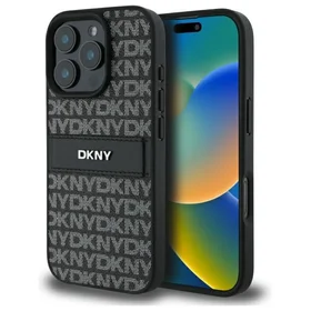 DKNY tekstūrinio rašto dryžuotas dėklas telefonui iPhone 16 Pro - juodas