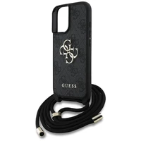 Guess 4G Big Logo Cord Stap dėklas telefonui iPhone 16 Plus - juodas
