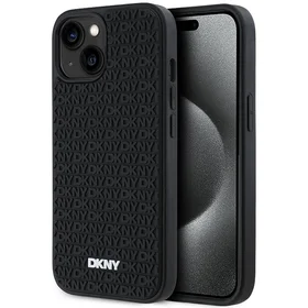 DKNY 3D Guminis dėklas su pasikartojančiu raštu iPhone 15/14/13 - juodas