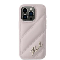 Karl Lagerfeld Diagonal Quilted Script dėklas telefonui iPhone 15 Pro Max - rožinė