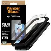 PanzerGlass itin platus EasyAligner grūdintas apsauginis stiklas iPhone 17 / 16 Pro telefonui
