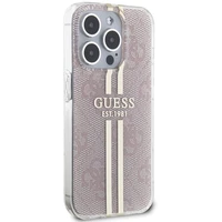 Guess IML 4G Gold Stripe dėklas telefonui iPhone 15 Pro - rožinis