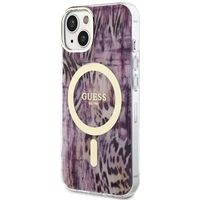 Guess Leopard Magnetinis dėklas telefonui iPhone 14 - rožinė