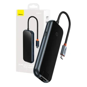 Hub 5in1 Baseus AcmeJoy serija USB-C į 2xUSB 3.0 + USB 2.0 + USB-C PD + RJ45 (tamsiai pilkas)