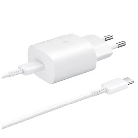 Samsung 25W EP-TA800EWE USB-C sieninis įkroviklis su Samsung EP-DA705BWE USB-C / USB-C kabeliu pakaitinėje pakuotėje - baltas