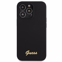 Guess GUHMP13LLSLMGBK dėklas telefonui iPhone 13 Pro / 13 6.1" juodas kietas silikoninis su auksiniu logotipu MagSafe