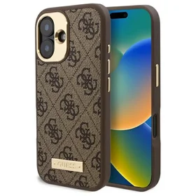 Guess 4G Logo Plate Magnetinis dėklas iPhone 16 - rudas
