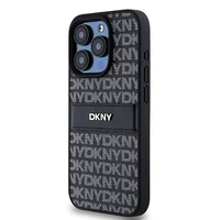 DKNY Odinis mono juosta ir metalinis logotipas dėklas telefonui iPhone 15 Pro - juodas