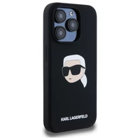 Karl Lagerfeld KLHMP15LSKHPPLK iPhone 15 Pro 6.1" juodas/juodas kietas dėklas Silikoninis Karl galvos spaudinys MagSafe