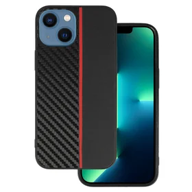 Tel Protect CARBON dėklas telefonui Iphone 13 Mini juodas su raudona juostele