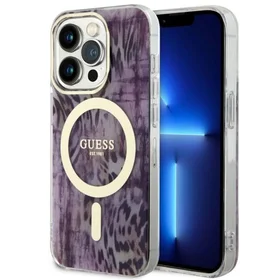 Guess GUHMP14XHLEOPWP iPhone 14 Pro Max 6.7" rožinis kietas dėklas Leopard Magnetinis