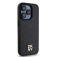 DKNY Odinis monogramos rašto metalinis logotipas Magnetinis dėklas iPhone 15 Pro - juoda
