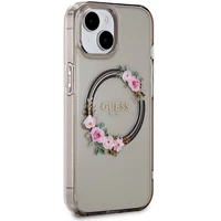 Guess IML Flowers Wreath MagSafe dėklas telefonui iPhone 15 / 14 / 13 - juodas