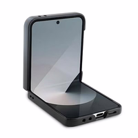 DKNY Dėklas telefonui Samsung Galaxy Z Flip6 odinis metalinis su Stack Logo - juodas