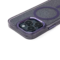 Blizgus magnetinis dėklas telefonui iPhone 16 Pro - violetinis su blizgučiais