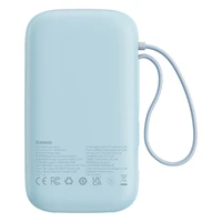 Baseus Qpow2 20000mAh 22.5W išorinė baterija su dvigubu kabeliu su skaitmeniniu ekranu + Baseus Simple USB-C 3A kabelis 0.3m (Baltas) - Mėlyna