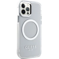 Guess Metal Outline MagSafe dėklas iPhone 12 / iPhone 12 Pro – sidabrinis
