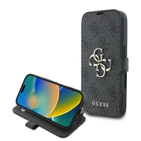 Guess 4G Metal Logo dėklas telefonui iPhone 16 - juodas