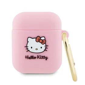 Hello Kitty silikoninis 3D Kitty galvos dėklas AirPods 1/2 - rožinis