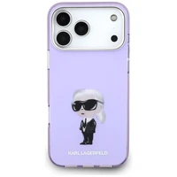 Karl Lagerfeld IML akvarelės Karl & Choupette ir logotipo magnetinis dėklas telefonui iPhone 17 Pro Max - violetinis