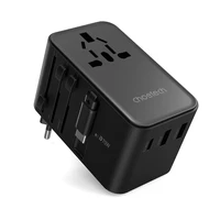 Kelioninis adapteris Choetech PD5022 70W EU/US/AUS/UK su integruotu USB-C laidu (juodas)