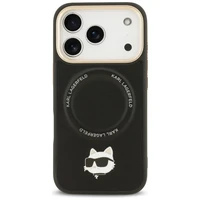 Karl Lagerfeld Big Strap Choupette metalinio logotipo Magnetinis dėklas telefonui iPhone 17 Pro - juodas
