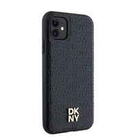 DKNY odinis monogramos raštas metalinis logotipas magnetinis dėklas iPhone 11 / Xr - juodas