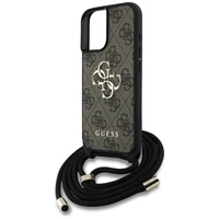 Guess 4G Big Logo Cord Stap dėklas telefonui iPhone 16 Plus - rudas
