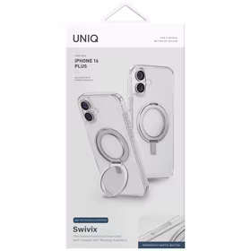 Uniq Swivix 360 sukamas stovas dėklas telefonui iPhone 16 Plus - skaidrus