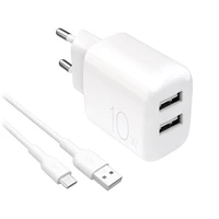 Puro PROLITE 10W 2x USB-A sieninis įkroviklis + USB-A - USB-C kabelis 1.2m - baltas